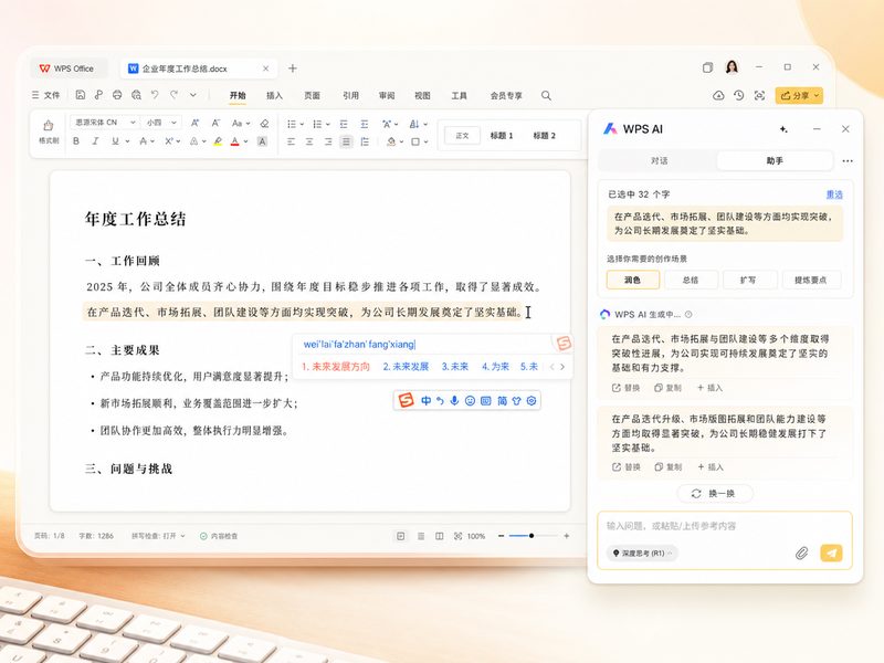 WPS AI智能交互演示，展示长篇文档总结工作流