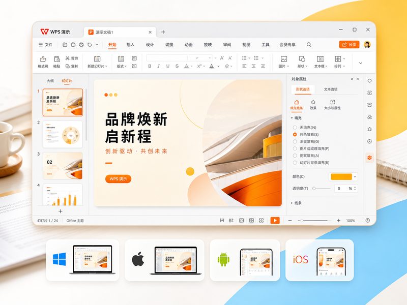 WPS核心组件页面幻灯片功能与编辑面板展示